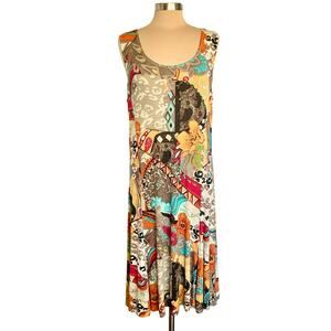 Chico's Travelers Sleeveless Maxi Dress Bright Multicolor Slinky Knit Size LARGE